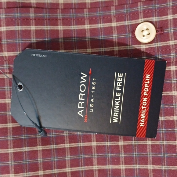 NWT Arrow USA 1851 Men's Hamilton Tawny Port Plaid Poplin Long-Sleeved Shirt - Picture 7 of 8